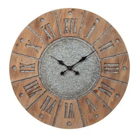 Round Wooden Frame Wall Clock with Metal Accents in Brown and Gray *Free Shipping*