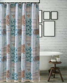 Sea Life Print Shower Curtain with Button holes, Blue and Brown *Free Shipping*