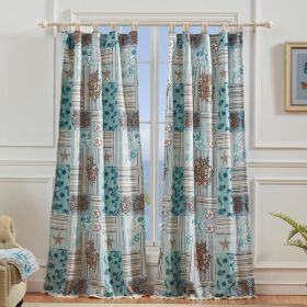 Sea Life Print Curtain Panel with Tie Backs, Set of 4, Blue and Brown *Free Shipping*