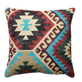 18 x 18 Handwoven Textured Cotton Accent Pillow with Tribal Print, Multicolor *Free Shipping*