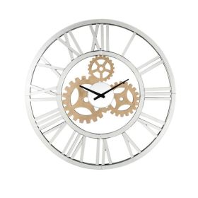 Round Mirror Panel Open Frame Wall Clock with Gear Design, Silver *Free Shipping*