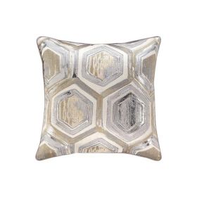 Set of 4 Fabric Pillow with Hexagonal Print and Zipper Closure, Silver