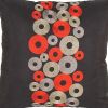 Square Fabric Pillow with Embroidered Circles, Black