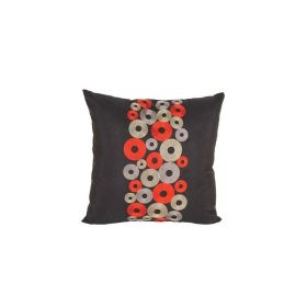 Square Fabric Pillow with Embroidered Circles, Black