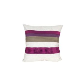 Fabric Accent Pillow with Piping Work, White and Purple