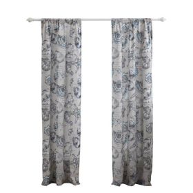 Madrid 4 Piece Beach Print Fabric Curtain Panel With Ties, White And Gray *Free Shipping*