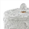 Jewelry Box with Baroque Scroll Design and Crystal Accent, White