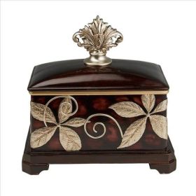 Jewelry Box with Foliage Pattern and Lid, Brown