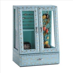 Jewelry Case with Mini Armoire Design and 1 Drawer, Blue