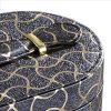 Travel Jewelry Case with 2 Semicircle Slots and Wavy Pattern, Black