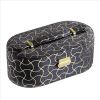 Travel Jewelry Case with 2 Semicircle Slots and Wavy Pattern, Black