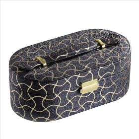 Travel Jewelry Case with 2 Semicircle Slots and Wavy Pattern, Black
