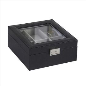 Watch Case with 6 slots and Leatherette Frame, Black