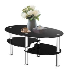 Modern Black Tempered Glass Coffee Table with Bottom Shelf *Free Shipping*