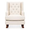 Beige Soft Tufted Upholstered Wingback Rocker Rocking Chair *Free Shipping*