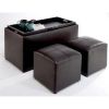 Faux Leather Storage Bench Coffee Table with 2 Side Ottomans *Free Shipping*