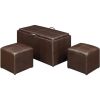 Faux Leather Storage Bench Coffee Table with 2 Side Ottomans *Free Shipping*