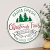 "Farm Fresh Christmas Trees" Distressed Round Metal Sign Holiday Decoration