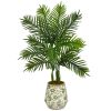 46” Areca Palm Artificial Tree in Floral Print Planter (Real Touch)