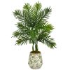 46â€ Areca Palm Artificial Tree in Floral Print Planter (Real Touch)