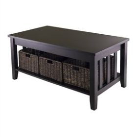 Mission Style Dark Wood Coffee Table with 3-Folding Storage Baskets *Free Shipping*