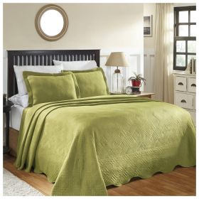 Cotton Jacquard Matelasse Scalloped Geometric Fret Bedspread Set, Queen, Sweet Pea *Free Shipping*