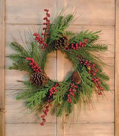 20 Inch Berry Pinecone Christmas Holiday Ring