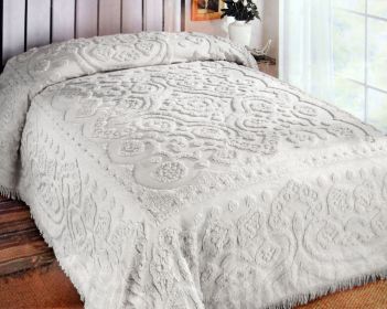 Chenille Egyptian Cotton Jacquard Premium Matelasse Bedspread, King, White *Free Shipping*