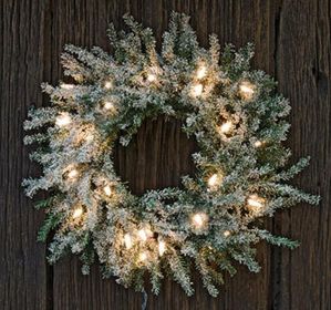 13 Inch Frosted Pine Lighted Christmas Holiday Wreath