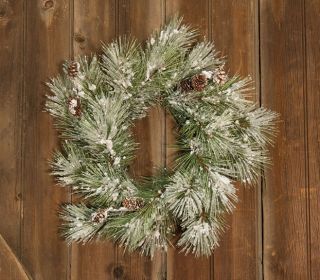 18 Inch Flocked Christmas Holiday Pine Wreath with Pinecones
