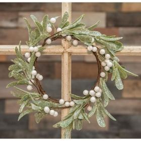 13 Inch Frosted Mistletoe Christmas Holiday Wreath