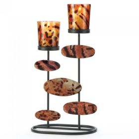 Leopard Double Candle Holder with Oval Shapes