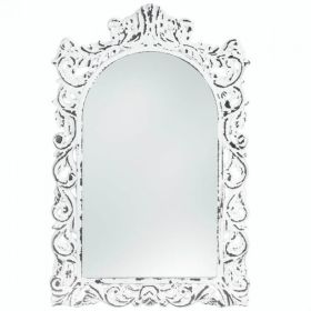 Distressed White Ornate Wood Wall Mirror