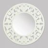 Round White Carved Wood Wall Mirror