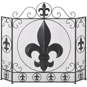 Fleur de Lis Iron Tri-Fold Fireplace Screen *Free Shipping*