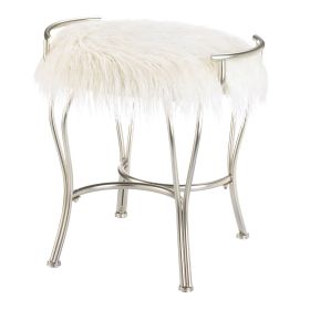 Silver Vanity Stool with White Faux Fur *Free Shipping*