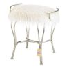 Silver Vanity Stool with White Faux Fur *Free Shipping*