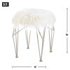 Silver Geometric Vanity Stool with White Faux Fur *Free Shipping*