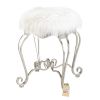 Silver Scrolled Vanity Stool with White Faux Fur *Free Shipping*
