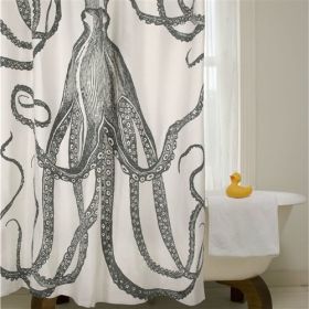 Black and White Octopus Shower Curtain 100-Percent Cotton *Free Shipping*