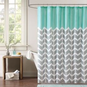 Teal Grey White Zig Zag Chevron Microfiber Shower Curtain *Free Shipping*