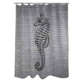 Woven Polyester Bathroom Shower Curtain with Gray Seahorse *Free Shipping*
