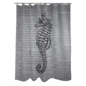 Woven Polyester Bathroom Shower Curtain with Gray Seahorse *Free Shipping*