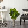 3’ Large Philodendron Leaf Artificial Plant In Sand Colored Urn