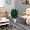 3’ Bamboo Palm Artificial Plant In White Metal Planter