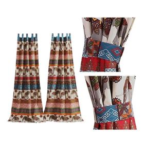 Fabric Panel Curtains with Tribal Art and Tiebacks, Set of 4, Multicolor *Free Shipping*