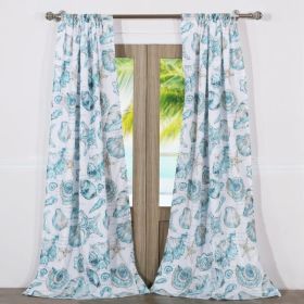 Polyester Window Curtain with Seashell Print, Set of 2, White and Blue *Free Shipping*