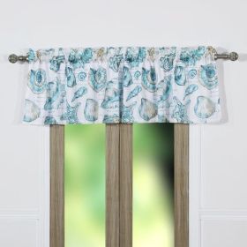 Polyester Window Valance with Seashell Print, White and Blue *Free Shipping*