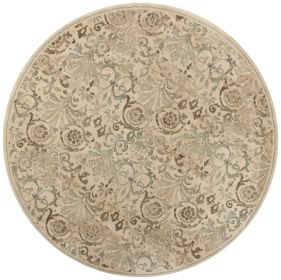 8’ Ivory and Light Green Round Area Rug