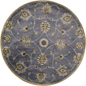 6' Midnight Blue Hand Tufted Traditional Round Indoor Area Rug